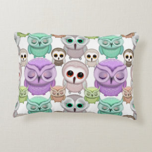 Cute Little Owls in Pastel Colours Accent Pillow