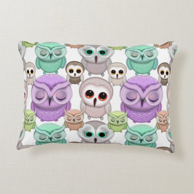 Cute Little Owls in Pastel Colours Accent Pillow (Back)