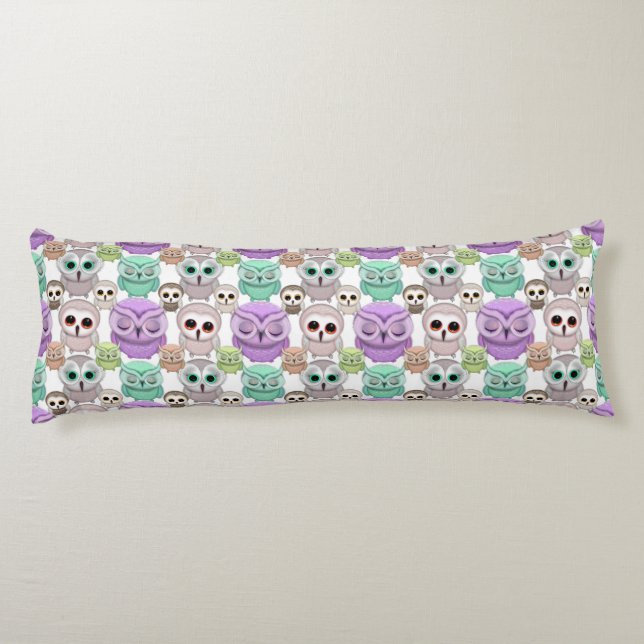 Cute Little Owls in Pastel Colours Body Pillow (Back)