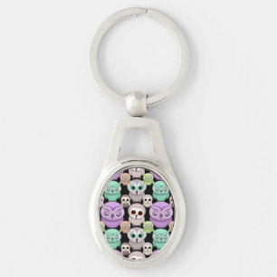 Cute Little Owls in Pastel Colours Keychain