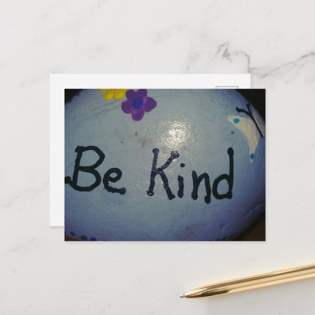 Cute Little Painted Rock Be Kind Postcard (Front/Back In Situ)