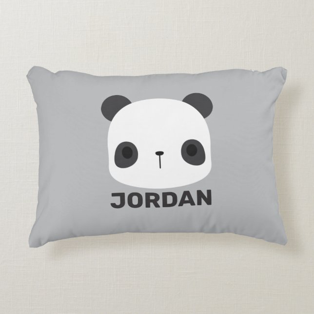 Cute Little Panda Bear with Personalized Name Accent Pillow (Front)