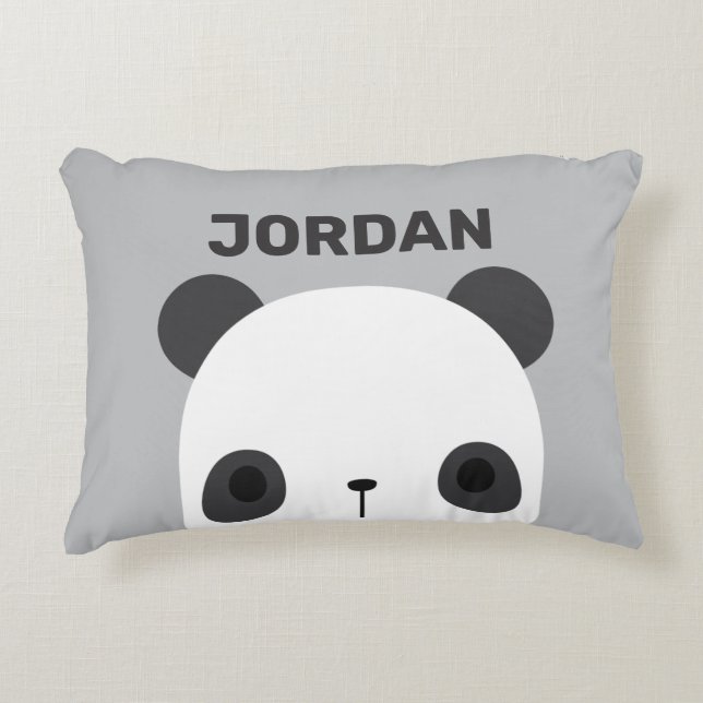 Cute Little Panda Bear with Personalized Name Accent Pillow (Front)