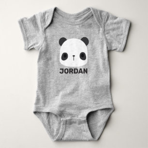 Cute Little Panda Bear with Personalized Name Baby Bodysuit