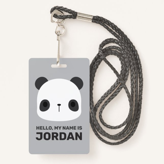 Cute Little Panda Bear with Personalized Name Badge (Front with Lanyard)