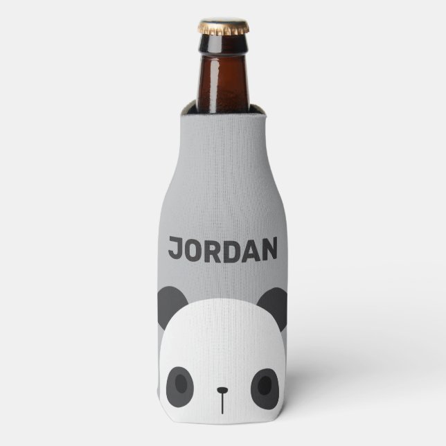 Cute Little Panda Bear with Personalized Name Bottle Cooler (Bottle Front)