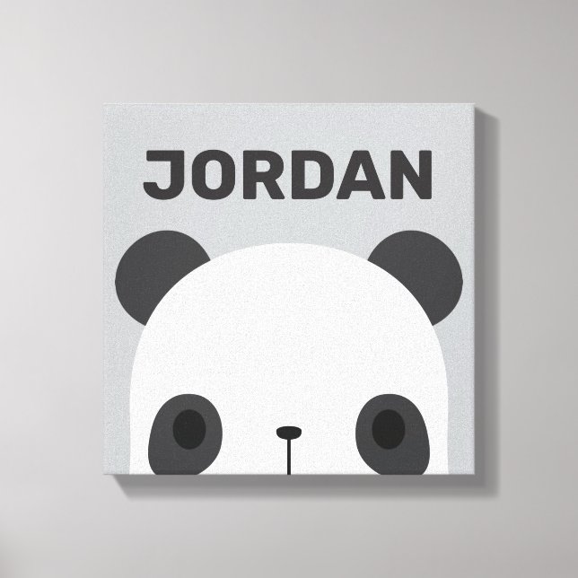 Cute Little Panda Bear with Personalized Name Canvas Print (Front)