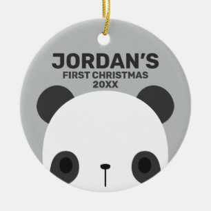 Cute Little Panda Bear with Personalized Name Ceramic Ornament