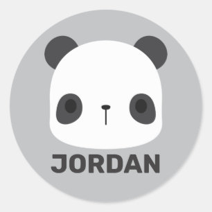 Cute Little Panda Bear with Personalized Name Classic Round Sticker