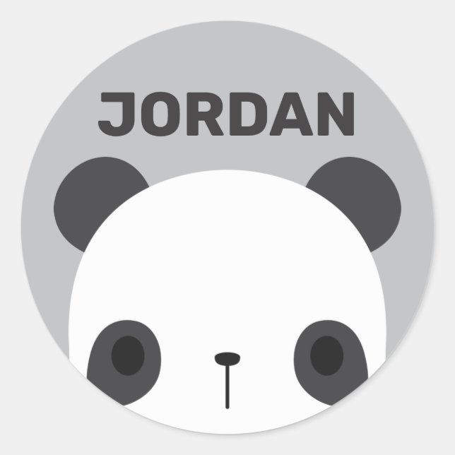 Cute Little Panda Bear with Personalized Name Classic Round Sticker (Front)