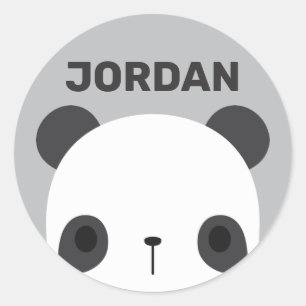 Cute Little Panda Bear with Personalized Name Classic Round Sticker