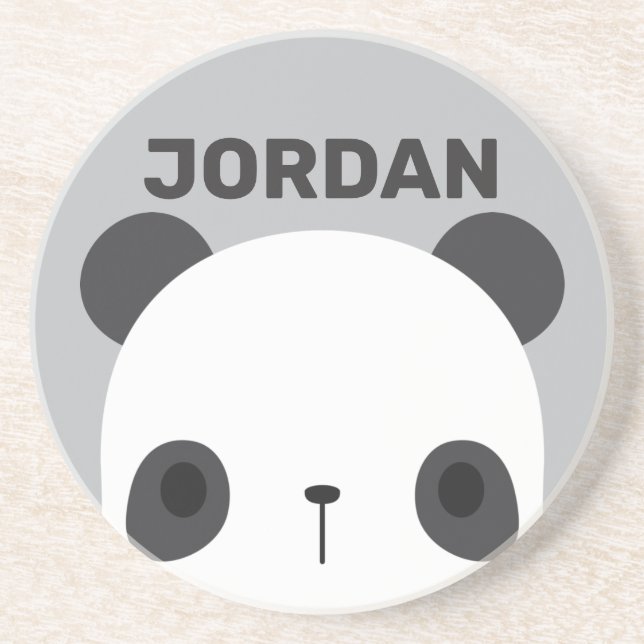 Cute Little Panda Bear with Personalized Name Coaster (Front)
