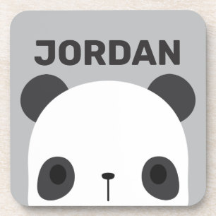 Cute Little Panda Bear with Personalized Name Coaster