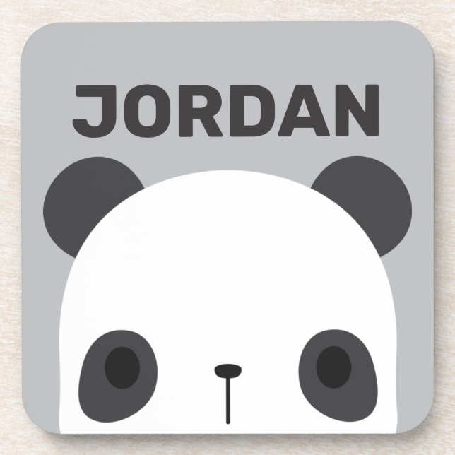 Cute Little Panda Bear with Personalized Name Coaster (Front)