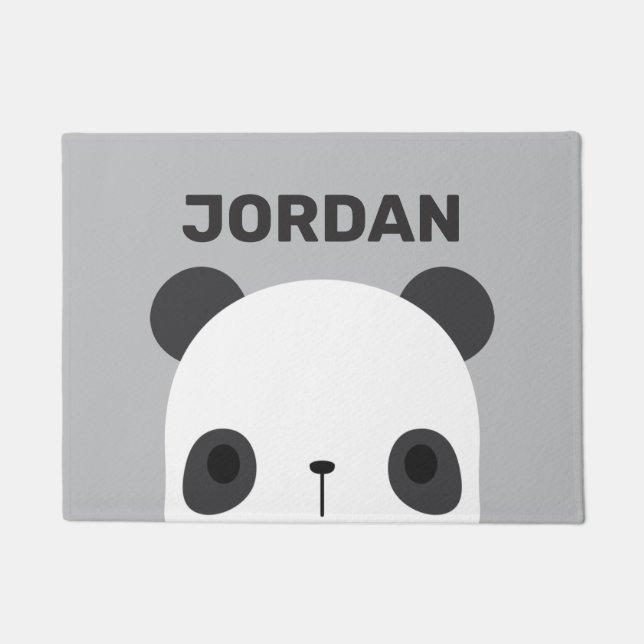 Cute Little Panda Bear with Personalized Name Doormat (Front)