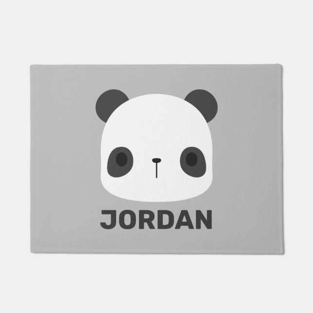 Cute Little Panda Bear with Personalized Name Doormat (Front)