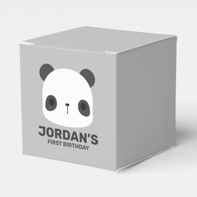Cute Little Panda Bear with Personalized Name Favor Box (Front Side)
