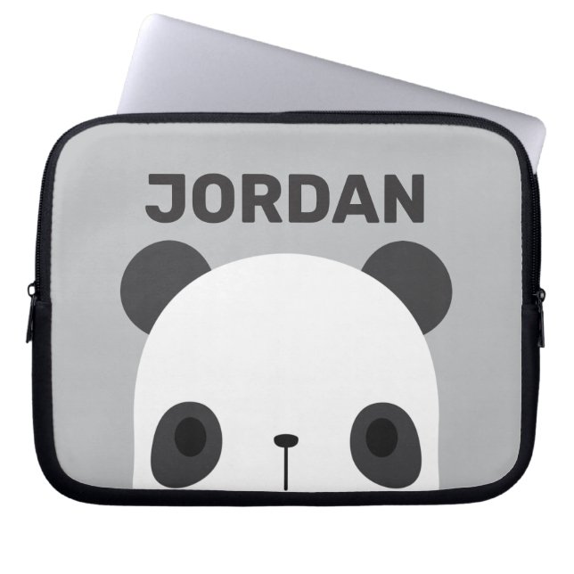 Cute Little Panda Bear with Personalized Name Laptop Sleeve (Front)