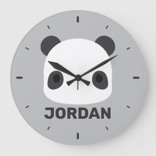 Cute Little Panda Bear with Personalized Name Large Clock