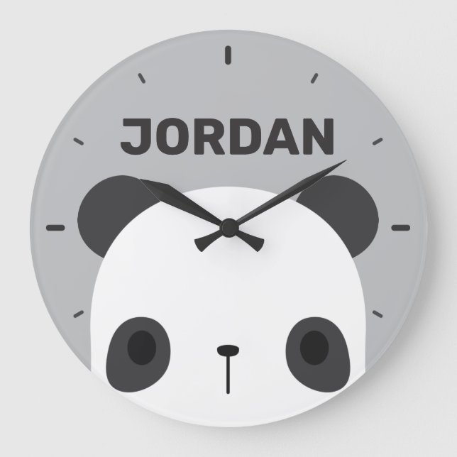Cute Little Panda Bear with Personalized Name Large Clock (Front)