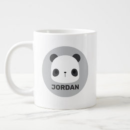 Cute Little Panda Bear with Personalized Name Large Coffee Mug