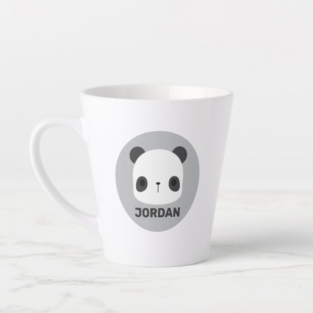 Cute Little Panda Bear with Personalized Name Latte Mug (Left)