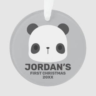 Cute Little Panda Bear with Personalized Name Ornament