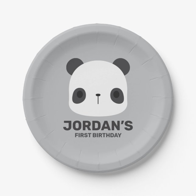 Cute Little Panda Bear with Personalized Name Paper Plate (Front)