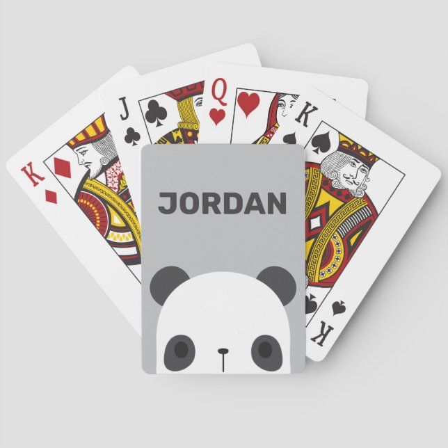 Cute Little Panda Bear with Personalized Name Playing Cards (Back)