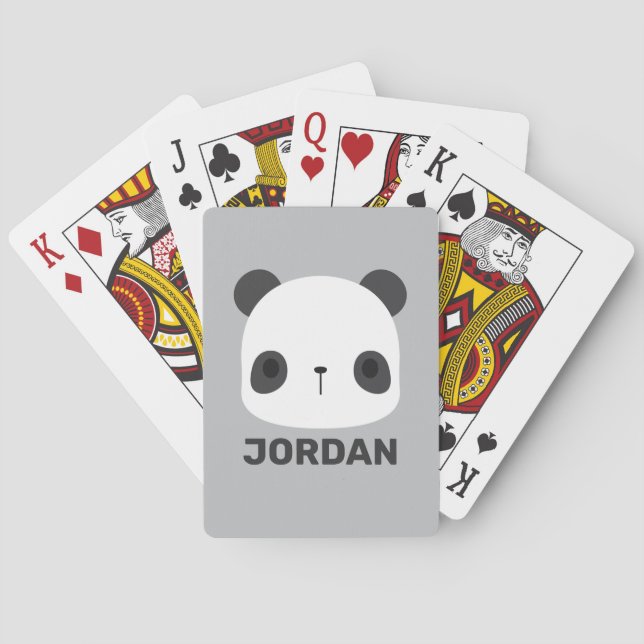 Cute Little Panda Bear with Personalized Name Playing Cards (Back)