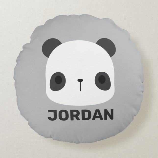 Cute Little Panda Bear with Personalized Name Round Pillow (Front)