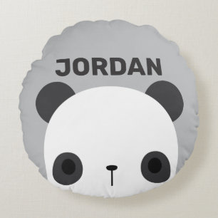 Cute Little Panda Bear with Personalized Name Round Pillow
