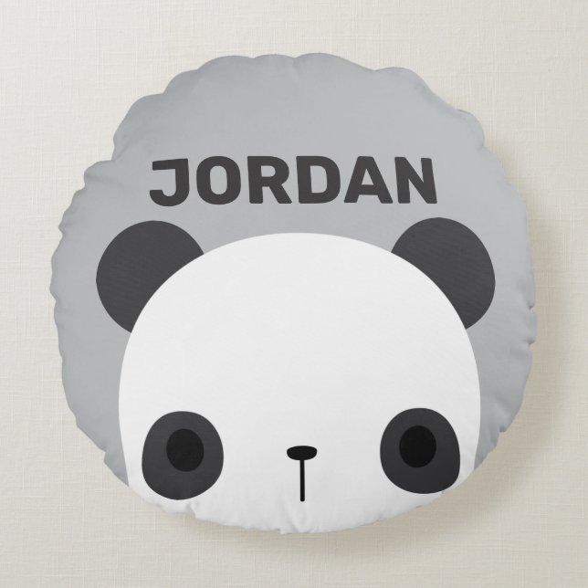 Cute Little Panda Bear with Personalized Name Round Pillow (Front)