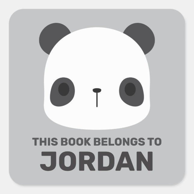 Cute Little Panda Bear with Personalized Name Square Sticker (Front)