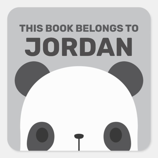 Cute Little Panda Bear with Personalized Name Square Sticker (Front)