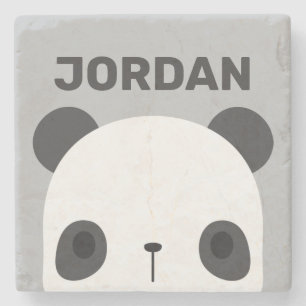 Cute Little Panda Bear with Personalized Name  Stone Coaster
