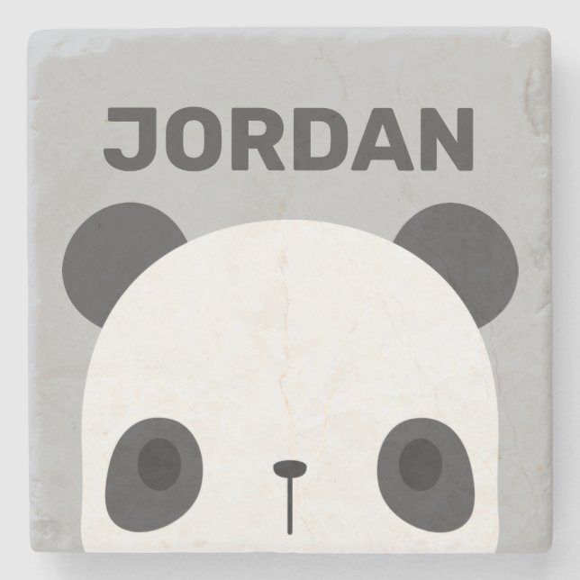 Cute Little Panda Bear with Personalized Name  Stone Coaster (Front)