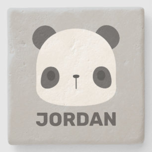 Cute Little Panda Bear with Personalized Name Stone Coaster