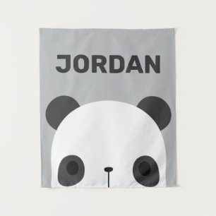 Cute Little Panda Bear with Personalized Name Tape Tapestry