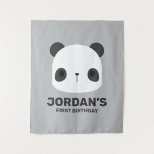 Cute Little Panda Bear with Personalized Name Tapestry