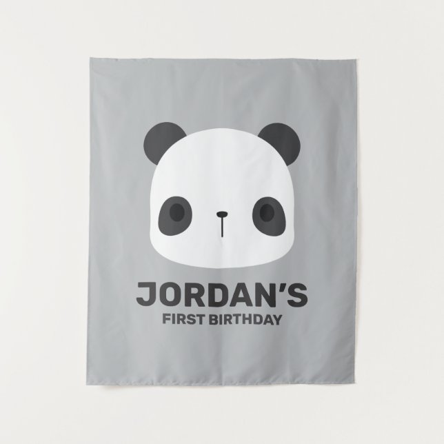 Cute Little Panda Bear with Personalized Name Tapestry (Front)