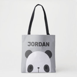 Cute Little Panda Bear with Personalized Name Tote Bag