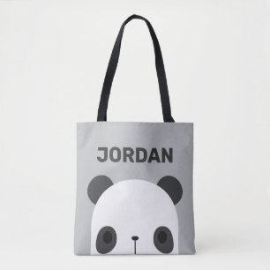 Cute Little Panda Bear with Personalized Name Tote Bag
