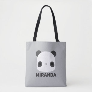 Cute Little Panda Bear with Personalized Name Tote Bag