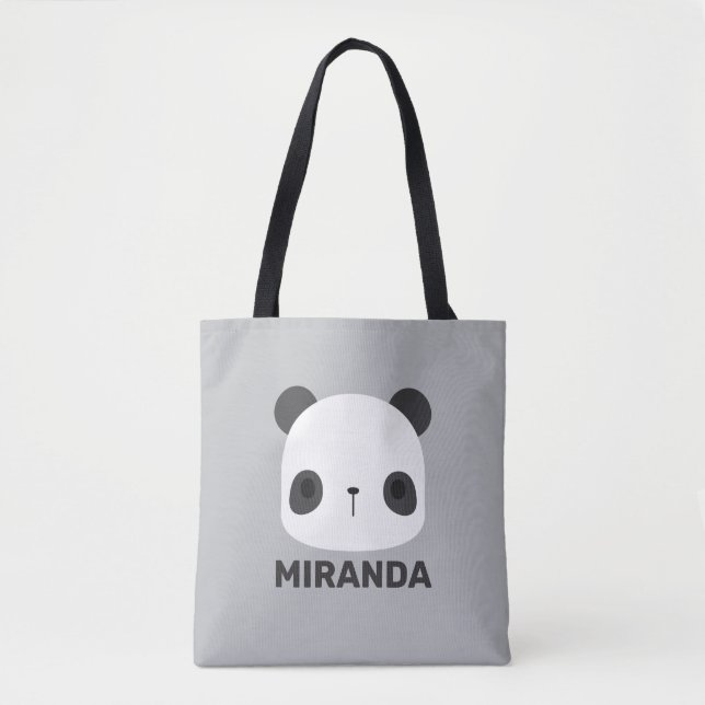 Cute Little Panda Bear with Personalized Name Tote Bag (Front)