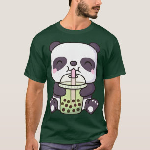 Cute Little Panda Drinking Matcha Boba Tea T-Shirt