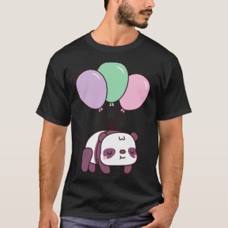 Cute Little Panda Flying With Balloons T-Shirt