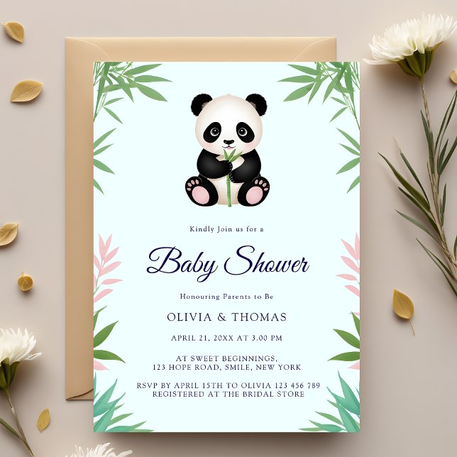 Cute Little Panda Greenery Baby Shower Invitation (Creator Uploaded)