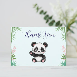 Cute Little Panda Greenery Baby Shower Thank You Card