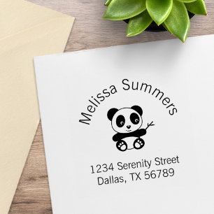 Cute Little Panda Holding a Bamboo Arch Address Rubber Stamp